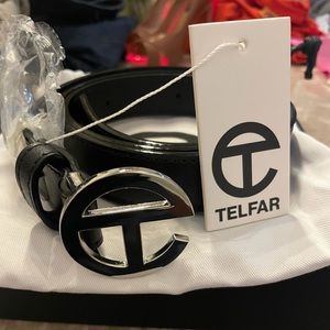 TELFAR everyday unisex black belt with chrome logo NWT, dust bag and box. Size L
